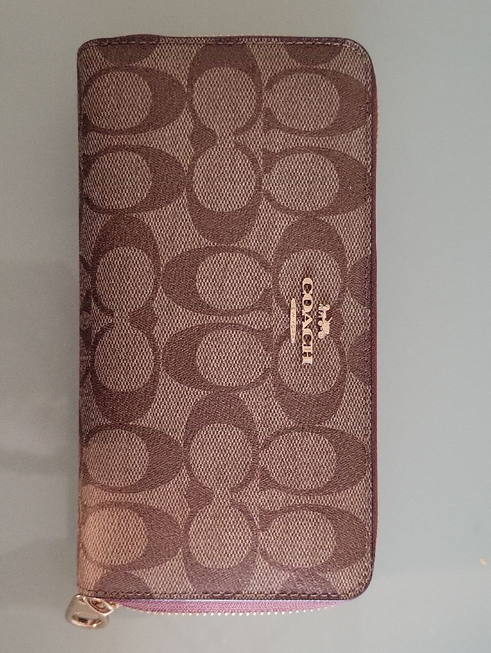 Coach Khaki Saddle 2 Signature Long Zip Wallet with Gold Logo